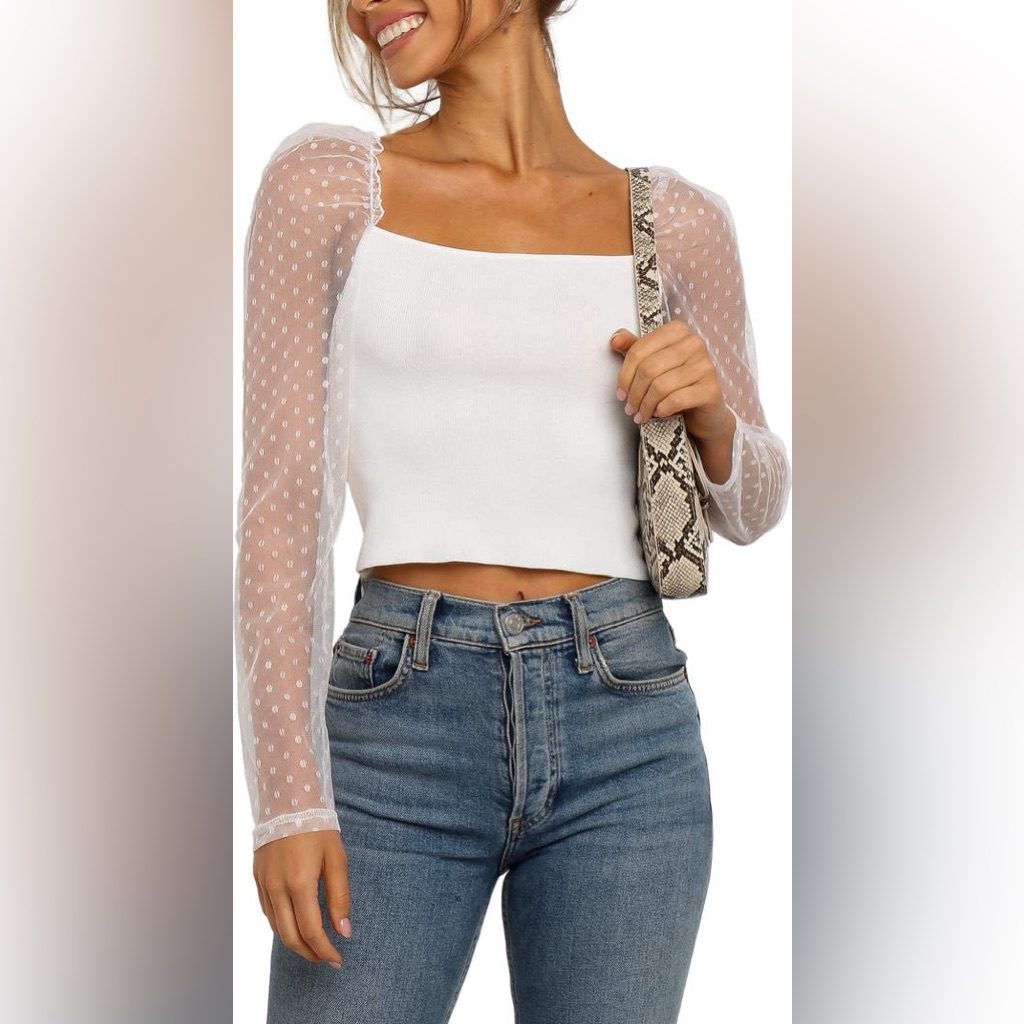 Petal & Pup Rigala Sheer Swiss Dot Sleeve Top Ivory Medium Nwt